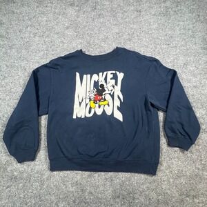 Disney's Mickey Mouse Sweatshirt Womens Medium Navy Cotton Relaxed Ribbed Trim